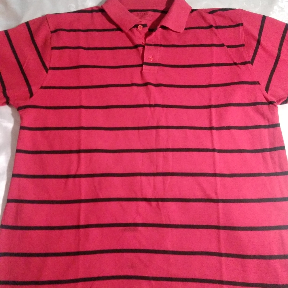 🛍Men's Red & Black Striped Polo | 4XL